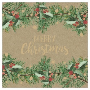Artebene szalvéta (3-rét. 33x33 cm), Merry Christmas, fenyőágas, kraft, újrahasznosított karácsonyi (3)
