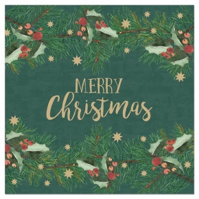 Artebene szalvéta (3-rét. 33x33 cm), Merry Christmas, fenyőágas, zöld karácsonyi (3)