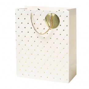 Rössler ajándéktasak (26x32x12 cm) fehér, arany pöttyös, Look&Feel