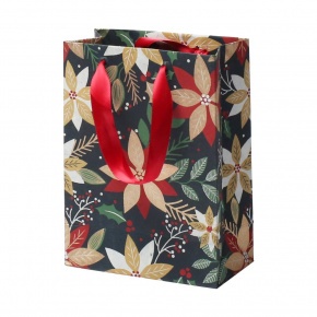 Rössler ajándéktasak (29x23,5x10cm) fekete, arany virágok Noel karácsonyi (5)