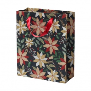 Rössler ajándéktasak (21x15,5x8 cm) fekete, arany virágok Noel karácsonyi (5)