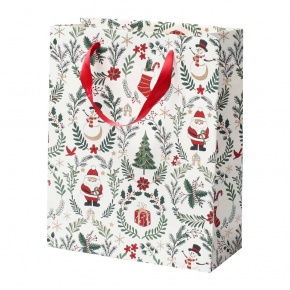 Rössler ajándéktasak (21x15,5x8 cm) fehér, zöld karácsonyi minták Joyful karácsonyi (5)