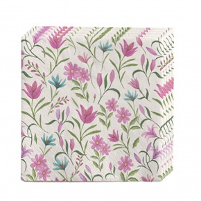 Rössler szalvéta (3-rét. 33x33 cm, 20db), rózsaszín tav.virágos, Cornwall (6)
