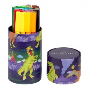 Faber-Castell filctoll készlet, 20db-os, dinoszauruszos, henger alakú fémdobozban