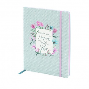 Rössler notesz (20x15 cm, 256 old, von. kötött, gumis) halványzöld tav.virágos, Cornwall (6)