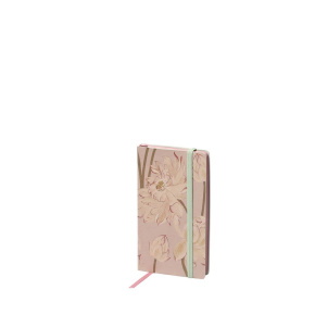 Rössler notesz (9x15 cm, 144 old, pontozott, kötött, gumis) púder, fehér virágos, Audrey (6)