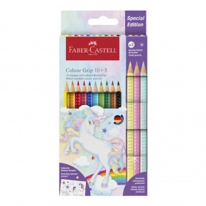 Faber-Castell Színesceruza készlet, GRIP 2001, 10db+3db pasztell, matricával, unikornis