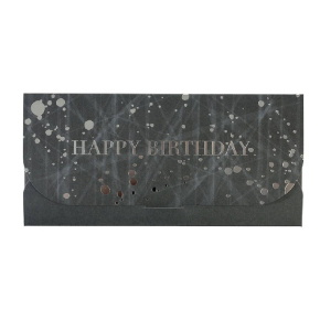 Artebene ajándékutalvány tartó (23x11 cm) fekete, fehér foltos Happy Birthday (6)