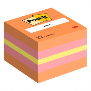 Post-it® Mini Kockatömb, Narancssárga, Rózsaszín és Sárga, 51 mm x 51 mm, 400 Lap/Tömb, 1 Tömb/Csomag, 100% PEFC, SGSCH-PEFC-COC-110078