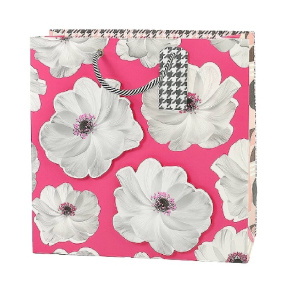 Artebene ajándéktasak (25x25x11 cm), pink, nagy fehér virágok (6)