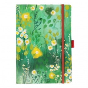 Artebene notesz, A5, 72 lap, pontozott, gumipántos, zöld, sárga virágos (6)