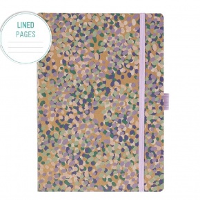 Artebene notesz A5, 72 lap, vonalas, gumipántos, kraft, apró, lila virágos (6)