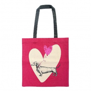 Artebene vászontáska (35x38 cm) natúr-pink, szív és tacskó (6)