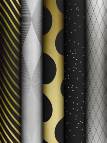 Stewo tek.csomagolópapír (70x150 cm) fekete, arany, ezüst, 5-féle minta, karácsonyi (3)