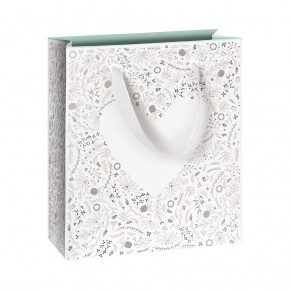 Stewo ajándéktasak (18x8x21 cm) taupe virágminták fehér szívvel, Eldana (6)