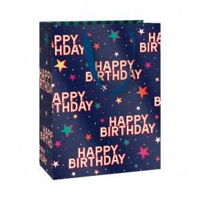 Stewo ajándéktasak (23x13x30 cm) sötétkék, csillagos, Happy Birthday, Starlett (6)