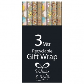 Eurowrap tekercses csomagolópapír (70x300 cm) kraft, virágos, 4-féle (4)