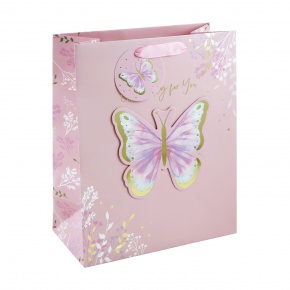 Eurowrap ajándéktasak (26,5x33x14 cm) rózsaszín, 3D pillangós (4)