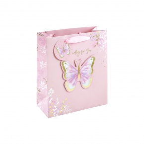 Eurowrap ajándéktasak (21,5x25x10 cm) rózsaszín, 3D pillangós (4)