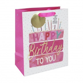 Eurowrap ajándéktasak (26,5x33x14 cm) rózsaszín torta, Happy Birthday (4)