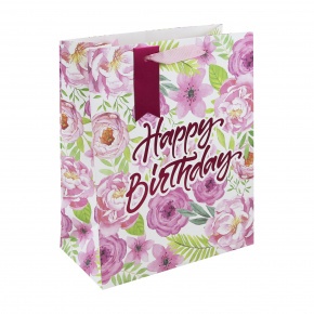 Eurowrap ajándéktasak (26,5x33x14 cm) rózsaszirmos, Happy Birthday (4)