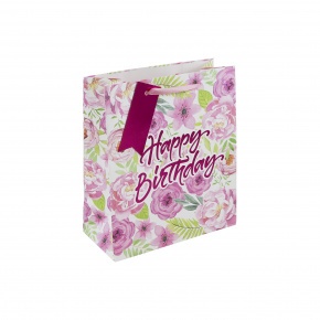 Eurowrap ajándéktasak (21,5x25x10 cm) rózsaszirmos, Happy Birthday (4)