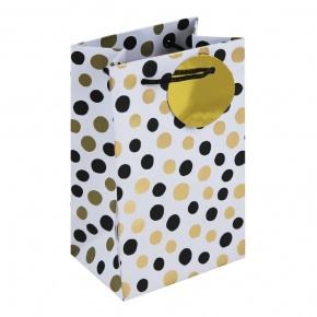 Eurowrap ajándéktasak (12,7x20,3x9 cm) fehér, fekete-arany pöttyös (6)
