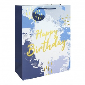 Eurowrap ajándéktasak (33x45,5x15 cm) Happy Birthday, kék, vízfesték hatású (6)