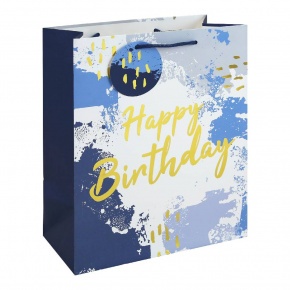 Eurowrap ajándéktasak (26,5x33x14 cm) Happy Birthday, kék, vízfesték hatású (6)