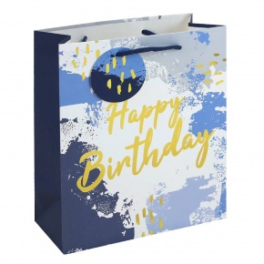 Eurowrap ajándéktasak (21,5x25x10 cm) Happy Birthday, kék, vízfesték hatású (6)