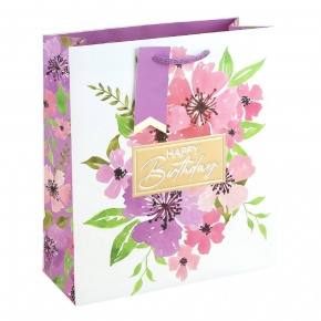 Eurowrap ajándéktasak (21,5x25x10 cm) Happy Birthday, rózsaszín virágos (6)