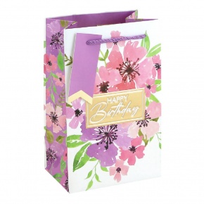 Eurowrap ajándéktasak (12,7x20,3x9 cm) Happy Birthday, rózsaszín virágos (6)