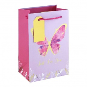 Eurowrap ajándéktasak (12,7x20,3x9 cm) rózsaszín pillangós (6)