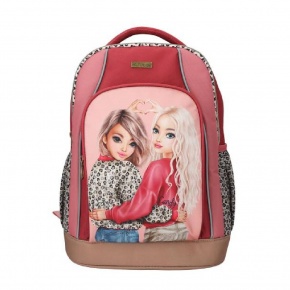 TOPModel iskolai hátizsák (44x34x21 cm), bordó-leopárdmintás, barátnős, LEOHEART(5)