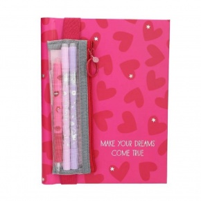 TOPModel notesz, radírozható tollal+szövegkiemelővel, szivecskés