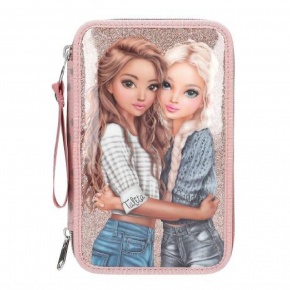 TOPModel töltött tolltartó, 3-emeletes, barátnős, rózsaszín pöttyös DOTS (6)