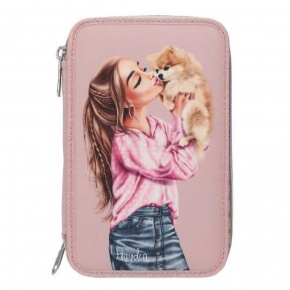 TOPModel töltött tolltartó, 2-emeletes, rózsaszín, lány kutyával DOTS (6)