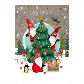 Üdvözlőlap "I" árkód, Karácsonyfa manókkal