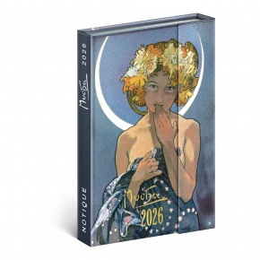 5412-AM Reálszisztéma Heti beosztású, mágnessel záródó határidőnapló, 10,5 x 15,8 cm Alphonse Mucha (2026)