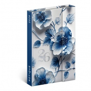 Reálszisztéma Heti beosztású, mágnessel záródó határidőnapló, 10,5 x 15,8 cm Porcelain Flower (2026)