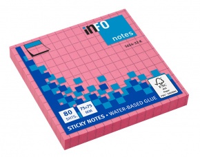 Info Notes önt.jegyzettömb, 75x75mm, 80lap, kockás, brilliant pink