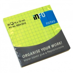 Info Notes önt.jegyzettömb, 75x75mm, 80lap, kockás, brilliant zöld