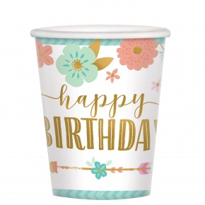 Amscan pohár (8db, 266ml) virágok, levelek Boho Birthday