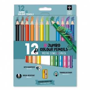 Ars Una 12 színű, háromszögletű színes ceruzakészlet hegyezővel, JUMBO