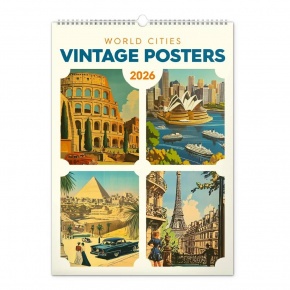 6094-WC Reálszisztéma Falinaptár Vintage Posters – World Citie 33 × 46 cm (2026)