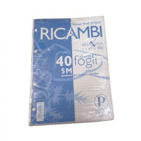 Pigna Ricambi gyűrűskönyvbetét A4, 40 lap, fehér, négyzethálós