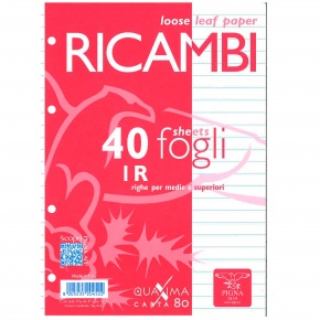 Pigna Ricambi gyűrűskönyvbetét A5, 40 lap, fehér, vonalas