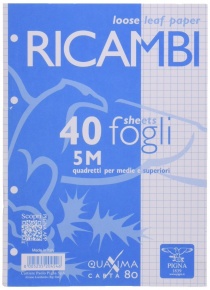 Pigna Ricambi gyűrűskönyvbetét A5, 40 lap, fehér, négyzethálós