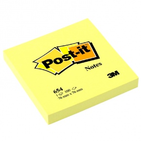 3M Post-it Öntapadó jegyzettömb 76 × 76 mm, 100 lap, kanári sárga, 1 tömb