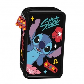 Majewski töltött tolltartó, 3-emeletes, fekete, Stitch Aloha